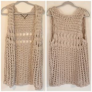 Lucky Brand Boho Open Crochet Knit Cardigan Vest
